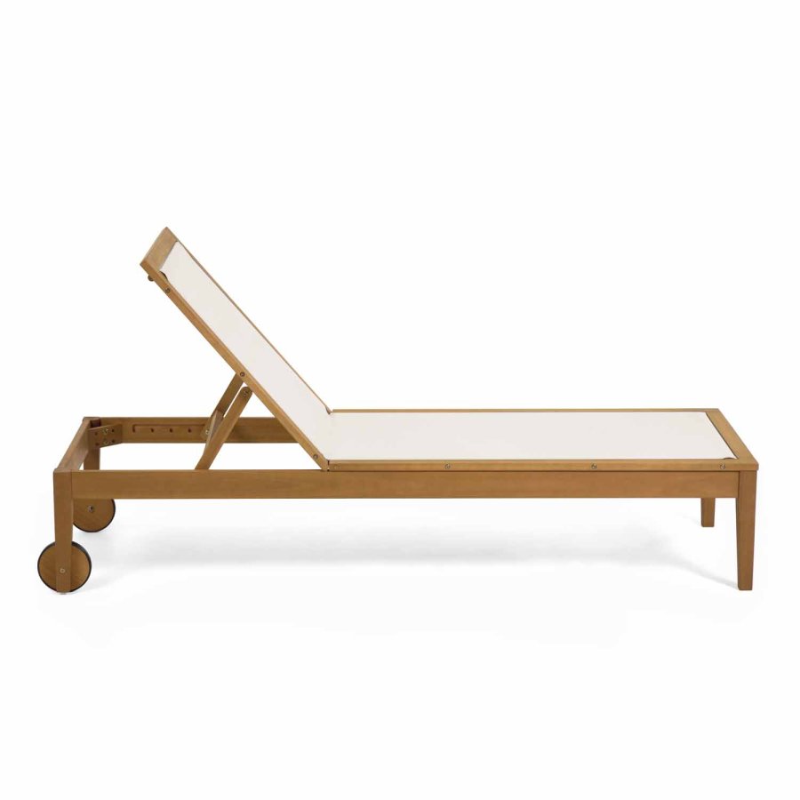 KAVE HOME Caterin liggestol - massivt eukalyptus tr og beige mesh stof