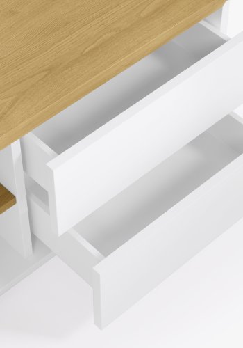 KAVE HOME Abilen TV-bord, m. 1 lge, 2 skuffer og 2 hylder - hvid MDF og natur egetrsfinèr (150x44)