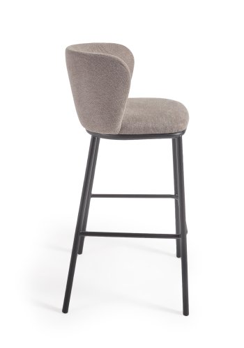 KAVE HOME Ciselia barstol, m. rygln og fodsttte - lysebrun chenille stof og sort stl