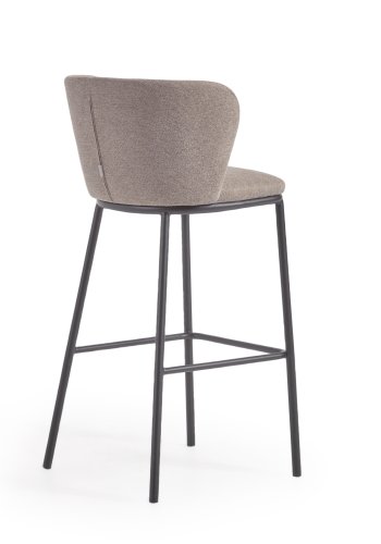KAVE HOME Ciselia barstol, m. rygln og fodsttte - lysebrun chenille stof og sort stl