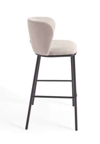 KAVE HOME Ciselia barstol, m. rygln og fodsttte - beige chenille stof og sort stl