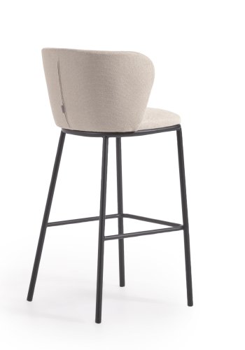 KAVE HOME Ciselia barstol, m. rygln og fodsttte - beige chenille stof og sort stl
