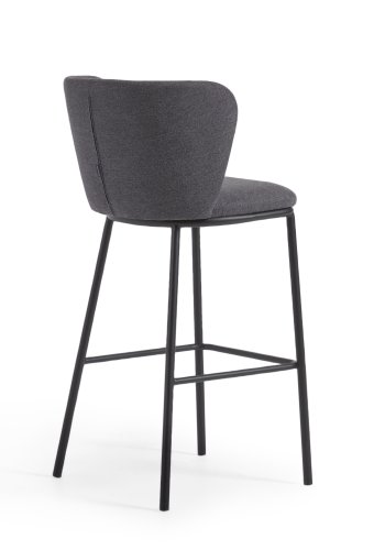 KAVE HOME Ciselia barstol, m. rygln og fodsttte - mrkegr chenille stof og sort stl