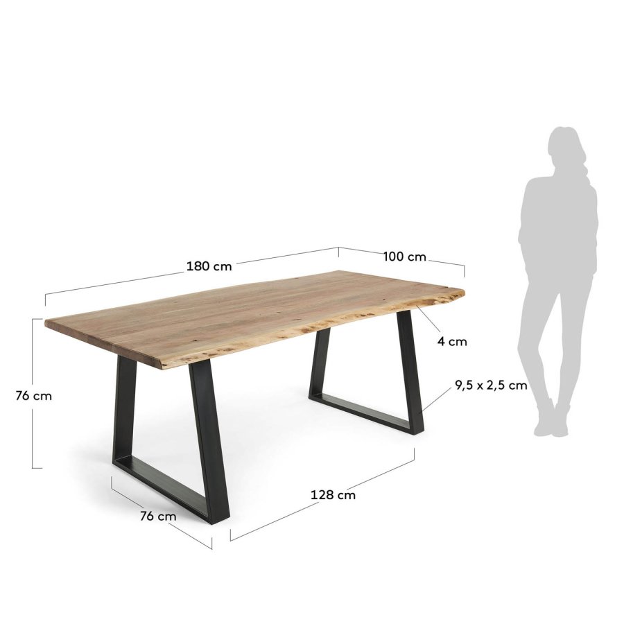 KAVE HOME Sono spisebord, rektangulrt - massivt natur akacietr og sort metal (180x90)