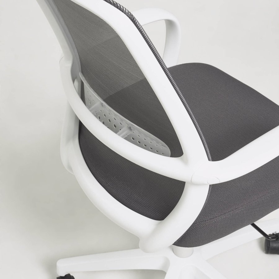 KAVE HOME Melva skrivebordsstol, justerbar, m. armln, hjul og drejefunktion - grt stof/hvidt plast