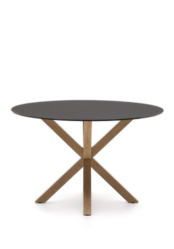 KAVE HOME Argo spisebord, rund - matteret sort glas og stl med trfinish (120)