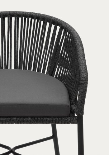 KAVE HOME Yanet barstol, m. hynde, armln og fodsttte - sort snor og sort stl