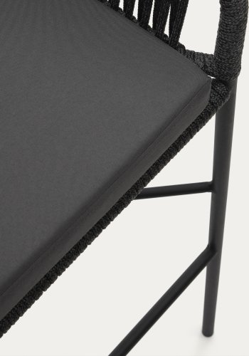 KAVE HOME Yanet barstol, m. hynde, armln og fodsttte - sort snor og sort stl