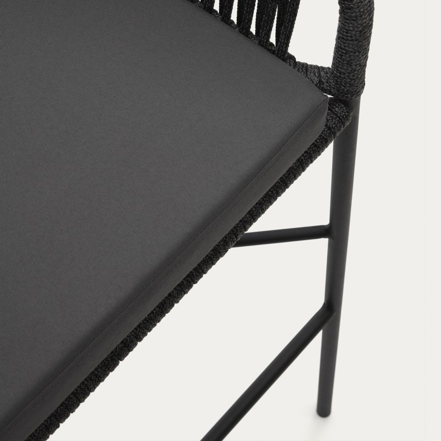 KAVE HOME Yanet barstol, m. hynde, armln og fodsttte - sort snor og sort stl