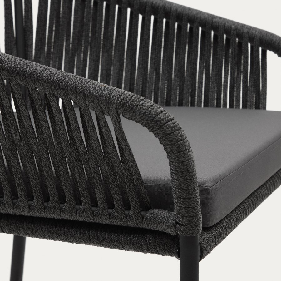 KAVE HOME Yanet barstol, m. hynde, armln og fodsttte - sort snor og sort stl