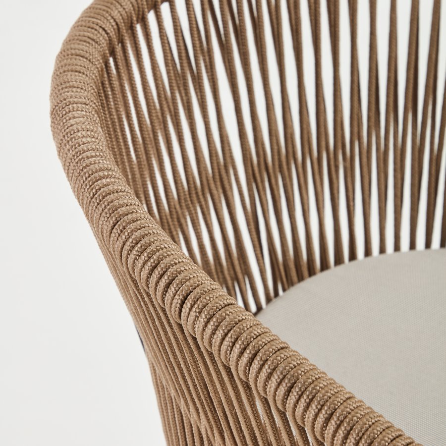 KAVE HOME Yanet barstol, m. hynde, armln og fodsttte - beige snor og stl