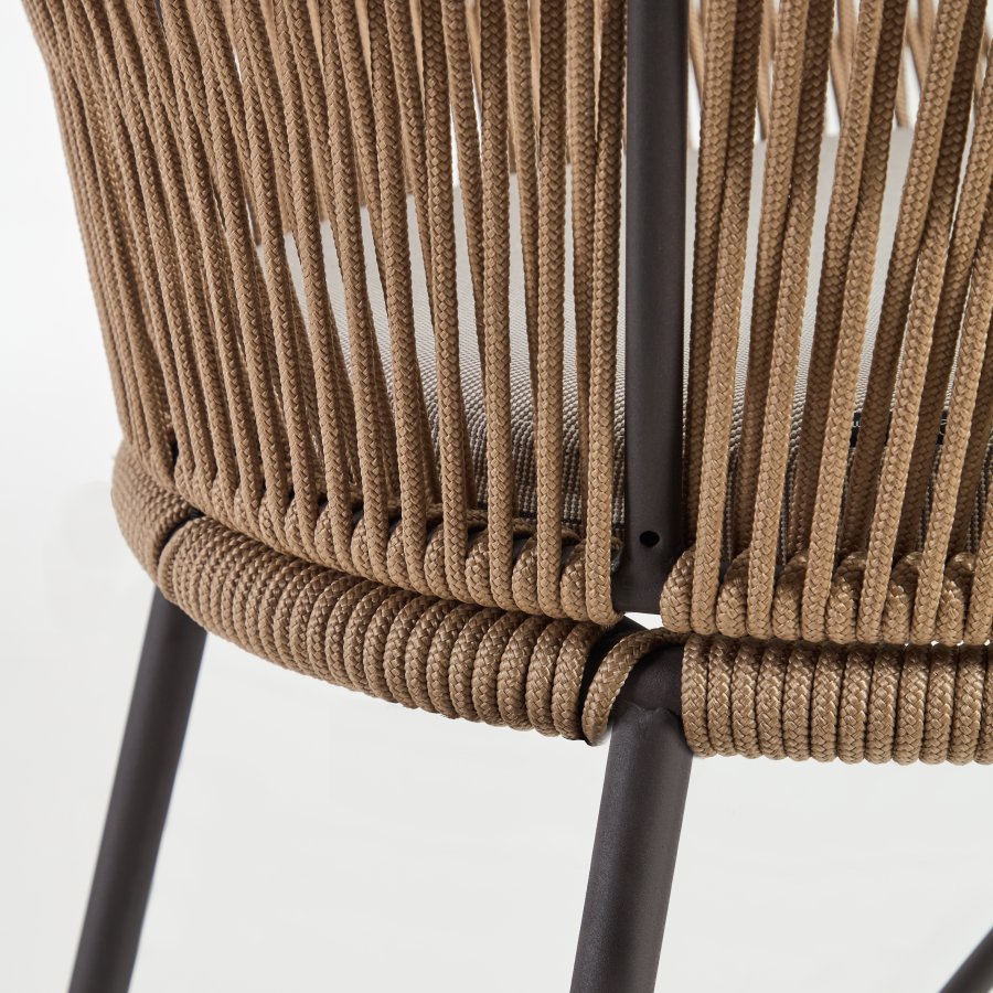 KAVE HOME Yanet barstol, m. hynde, armln og fodsttte - beige snor og stl