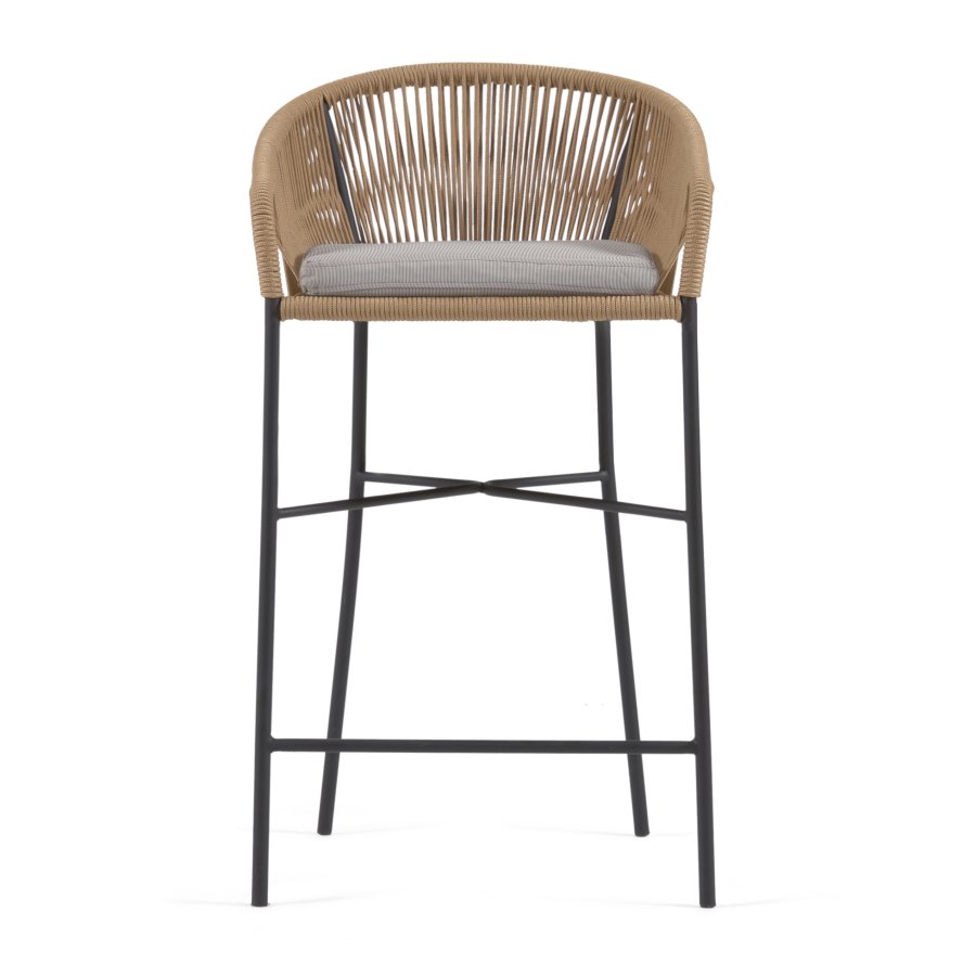 KAVE HOME Yanet barstol, m. hynde, armln og fodsttte - beige snor og stl