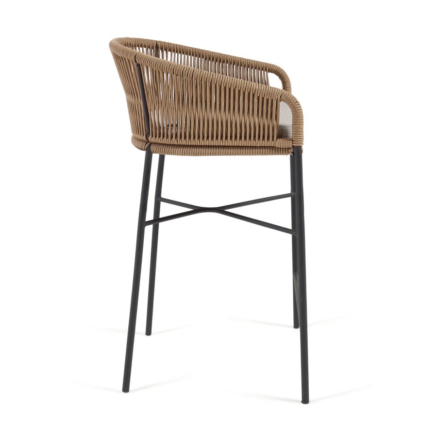 KAVE HOME Yanet barstol, m. hynde, armln og fodsttte - beige snor og stl