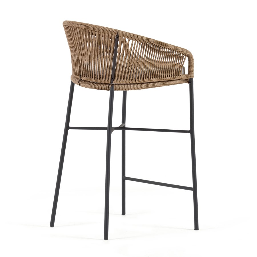 KAVE HOME Yanet barstol, m. hynde, armln og fodsttte - beige snor og stl