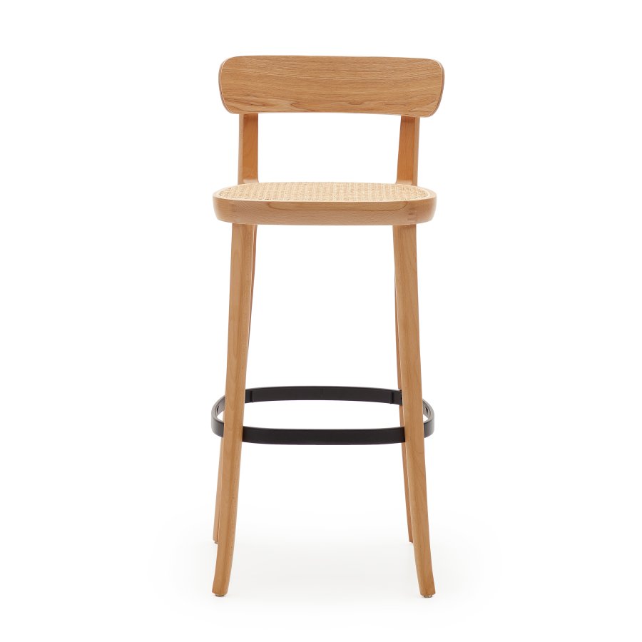 KAVE HOME Romane barstol, m. rygln og fodsttte - natur rattan og natur/sort askefiner/bg