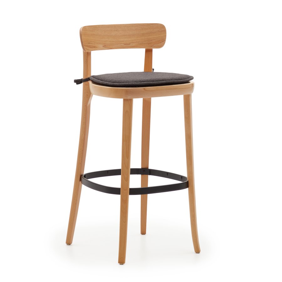 KAVE HOME Romane barstol, m. rygln og fodsttte - natur rattan og natur/sort askefiner/bg