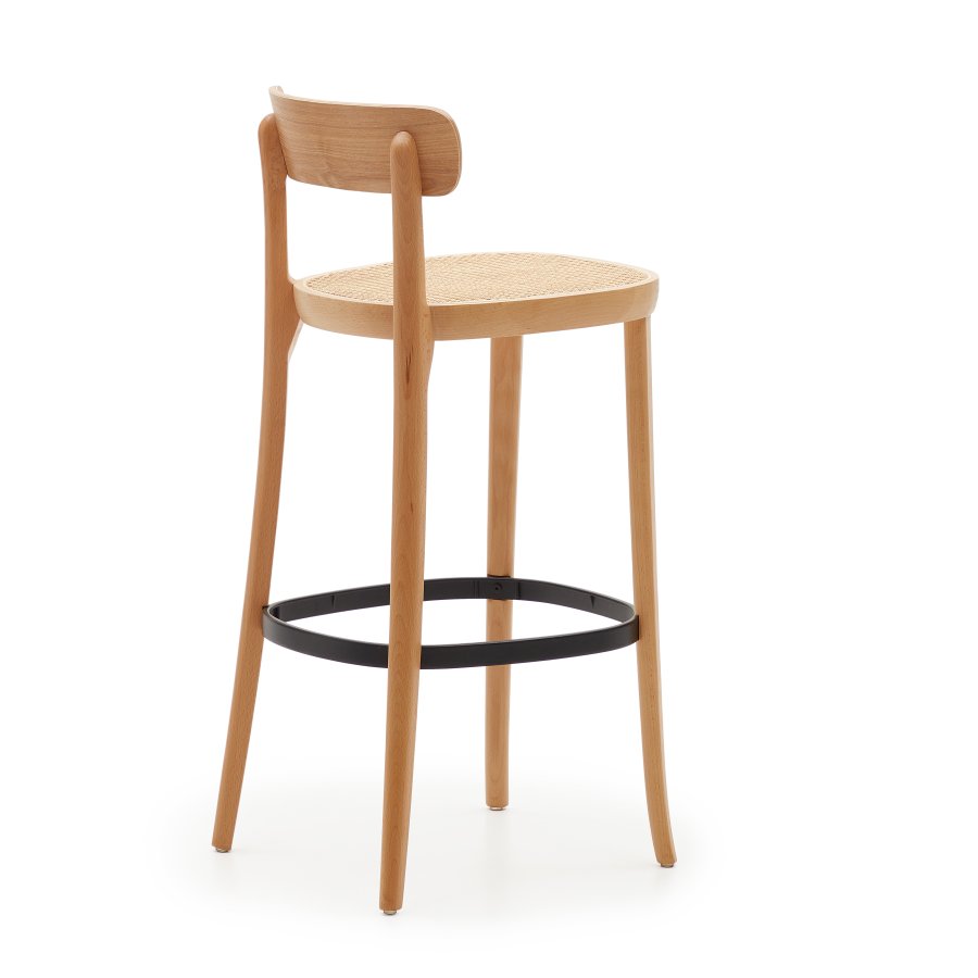 KAVE HOME Romane barstol, m. rygln og fodsttte - natur rattan og natur/sort askefiner/bg