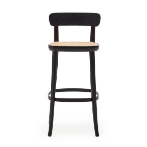 KAVE HOME Romane barstol, m. rygln og fodsttte - natur rattan og sort askefiner/bg