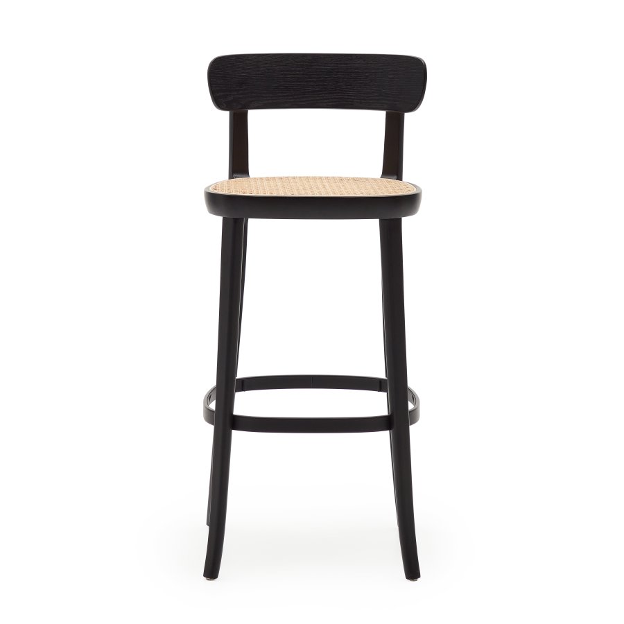 KAVE HOME Romane barstol, m. rygln og fodsttte - natur rattan og sort askefiner/bg