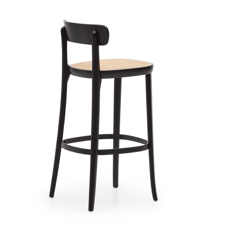 KAVE HOME Romane barstol, m. rygln og fodsttte - natur rattan og sort askefiner/bg