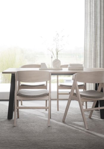 ROWICO Waterton spisebordsstol, m. armln - gr/brun stof og hvidvasket eg