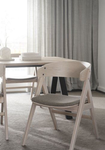 ROWICO Waterton spisebordsstol, m. armln - gr/brun stof og hvidvasket eg