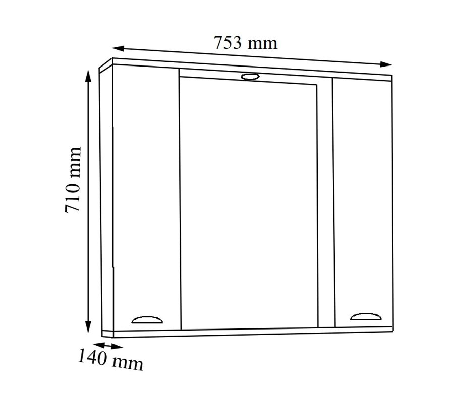 VCM NORDIC Casalo XL badevrelse spejlskab, m. lys, 2 lger, 4 hylder - spejlglas og hvid tr (75cm)