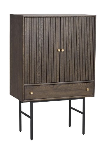 ROWICO Clearbrook skab 79, m. 2 lger og 1 skuffe - brun egetrsfiner og sort metal