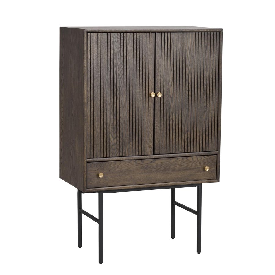 ROWICO Clearbrook skab 79, m. 2 lger og 1 skuffe - brun egetrsfiner og sort metal