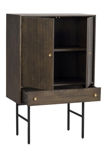 ROWICO Clearbrook skab 79, m. 2 lger og 1 skuffe - brun egetrsfiner og sort metal