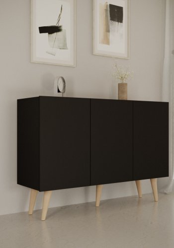 KOCOT Toronto kommode, m. 3 lger og 3 hylder - sort bgetr