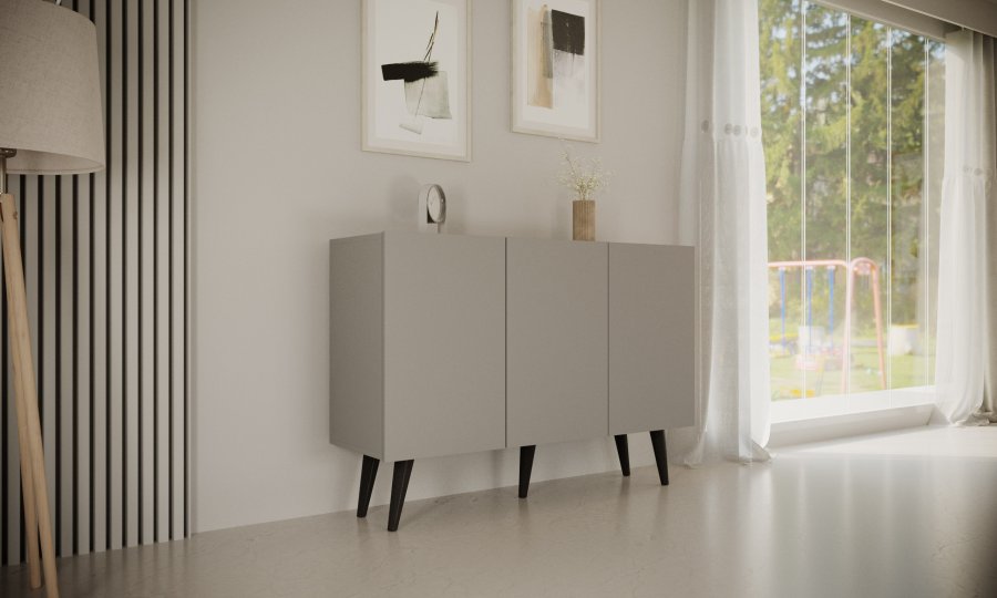 KOCOT Toronto kommode, m. 3 lger og 3 hylder - gr bgetr