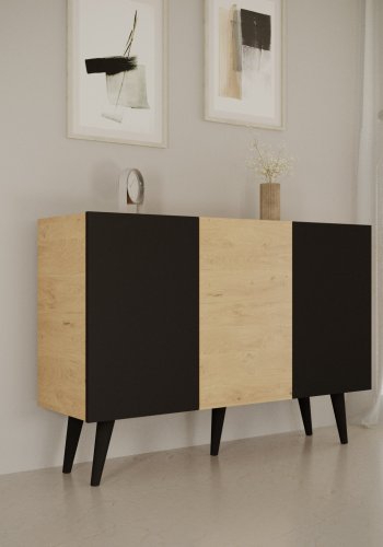 KOCOT Toronto kommode, m. 3 lger og 3 hylder - natur og sort bgetr