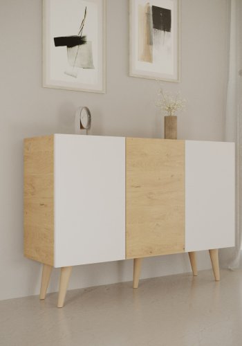 KOCOT Toronto kommode, m. 3 lger og 3 hylder - natur og hvid bgetr