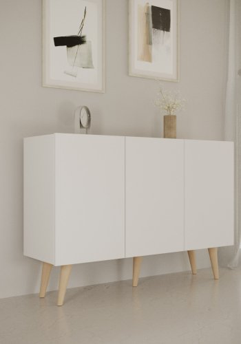 KOCOT Toronto kommode, m. 3 lger og 3 hylder - hvid bgetr