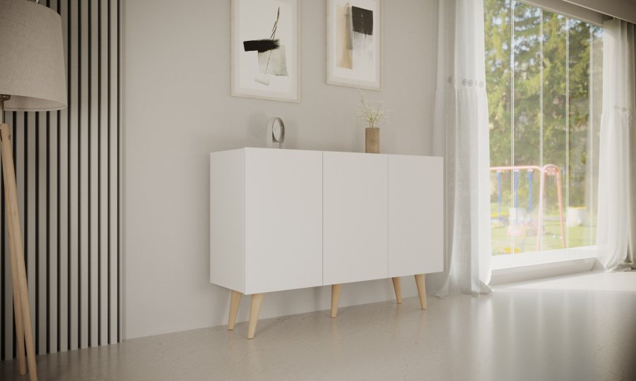 KOCOT Toronto kommode, m. 3 lger og 3 hylder - hvid bgetr