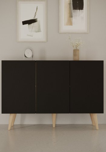 KOCOT Toronto kommode, m. 3 lger og 3 hylder - sort bgetr