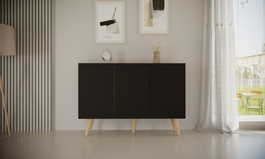 KOCOT Toronto kommode, m. 3 lger og 3 hylder - sort bgetr