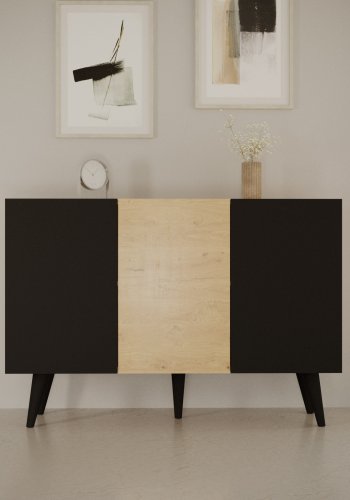 KOCOT Toronto kommode, m. 3 lger og 3 hylder - natur og sort bgetr