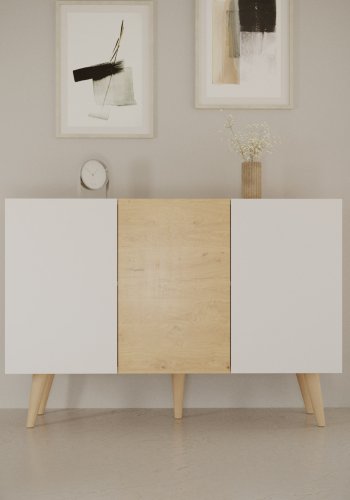 KOCOT Toronto kommode, m. 3 lger og 3 hylder - natur og hvid bgetr