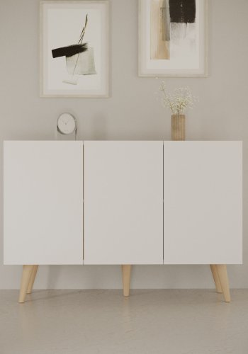 KOCOT Toronto kommode, m. 3 lger og 3 hylder - hvid bgetr