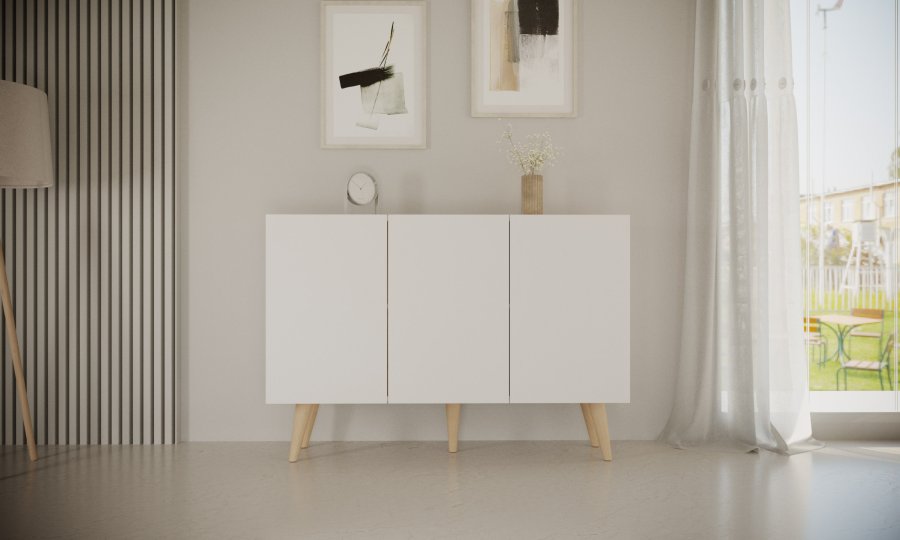 KOCOT Toronto kommode, m. 3 lger og 3 hylder - hvid bgetr