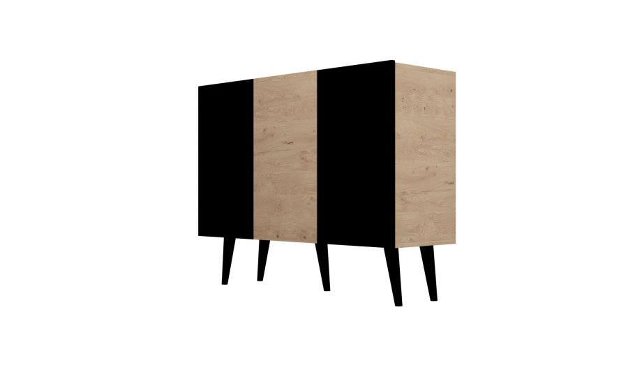 KOCOT Toronto kommode, m. 3 lger og 3 hylder - natur og sort bgetr