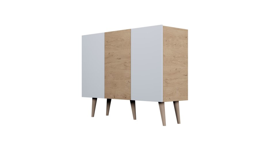 KOCOT Toronto kommode, m. 3 lger og 3 hylder - natur og hvid bgetr