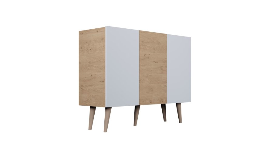 KOCOT Toronto kommode, m. 3 lger og 3 hylder - natur og hvid bgetr