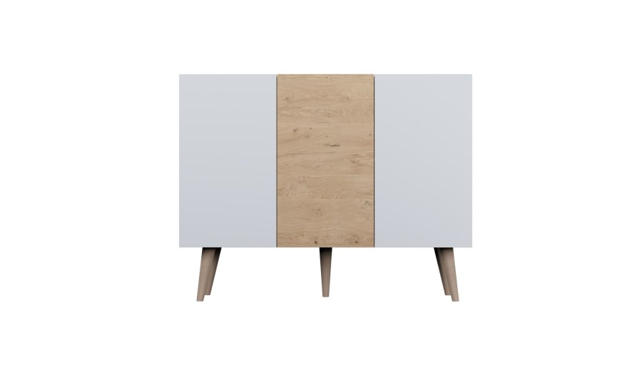 KOCOT Toronto kommode, m. 3 lger og 3 hylder - natur og hvid bgetr