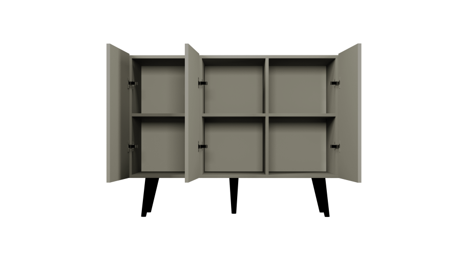 KOCOT Toronto kommode, m. 3 lger og 3 hylder - gr bgetr