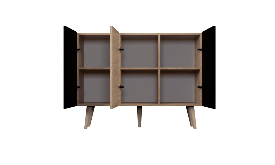 KOCOT Toronto kommode, m. 3 lger og 3 hylder - natur og sort bgetr