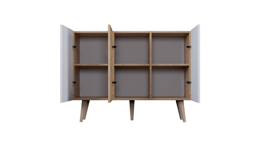 KOCOT Toronto kommode, m. 3 lger og 3 hylder - natur og hvid bgetr